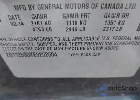 2014 Chevrolet Impala 2Lt from USA, damaged, VIN 2G1125S3XE9262584